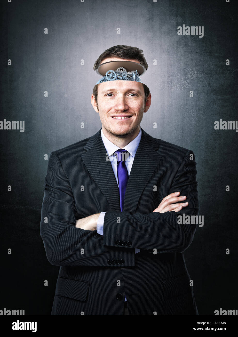 Mann mit Ausrüstung im Kopf Stockfoto