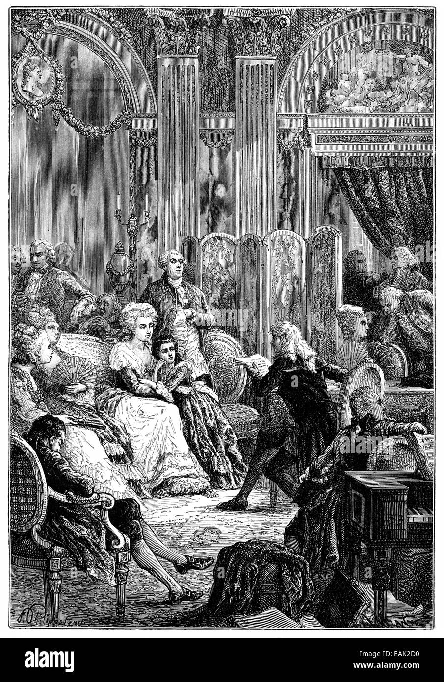 Lesen der Roman Paul et Virginie, 18. Jahrhundert, von Jacques Henri Bernardin de Saint-Pierre, 1737-1814, ein französischer Schriftsteller, V Stockfoto