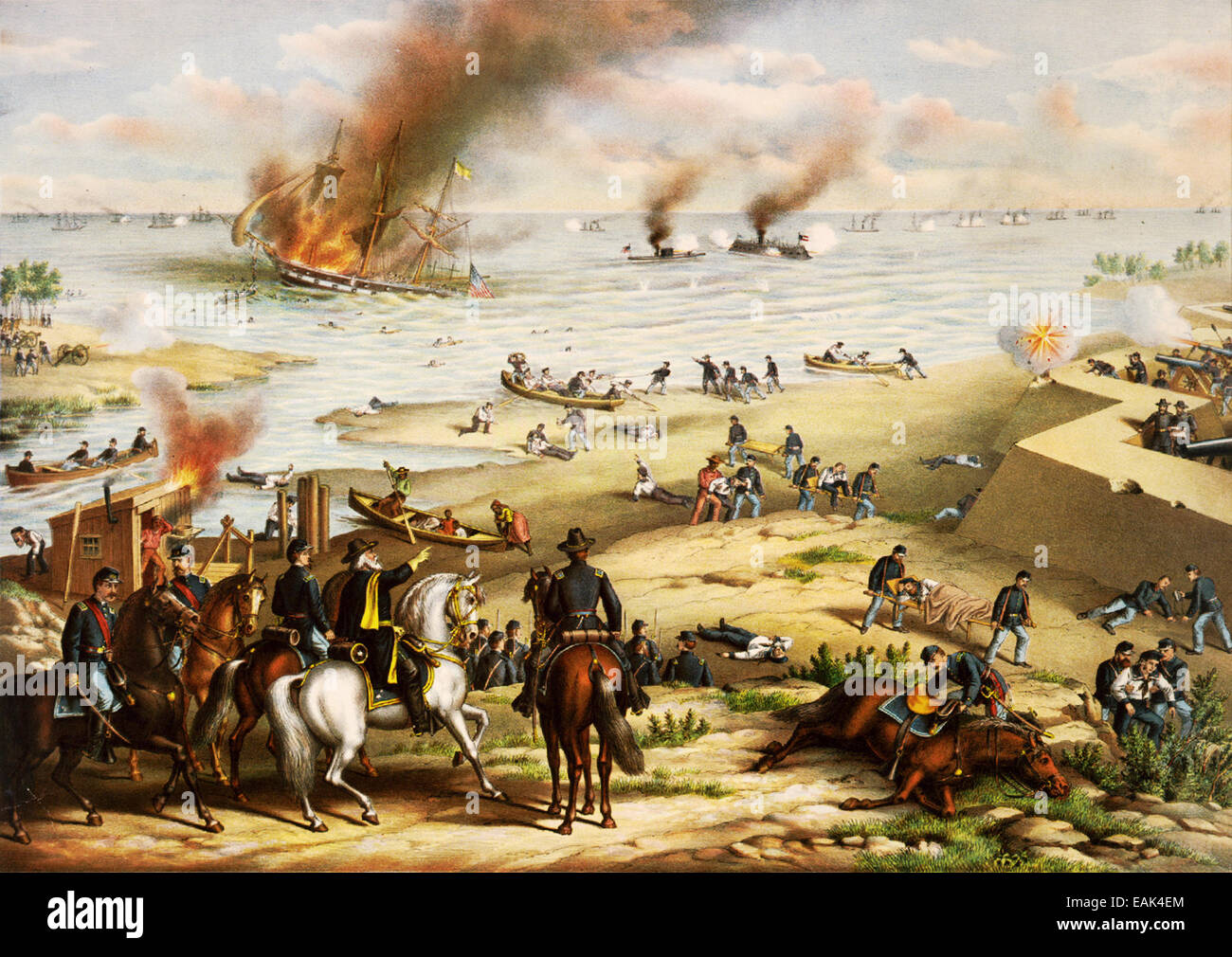 AMERICAN CIVIL WAR - Schlacht von HAMPTON ROADS 8. und 9. März 1862 aus Sewell Punkt, Virginia. (Bibliothek des Kongresses) Stockfoto