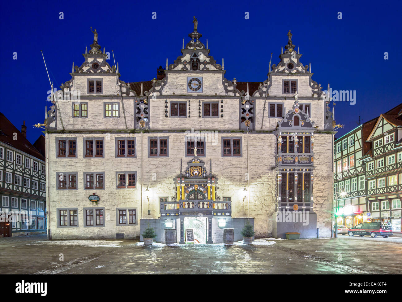 Rathaus in der Weser-Renaissance-Stil, Hannoversch Münden, Niedersachsen, Deutschland Stockfoto