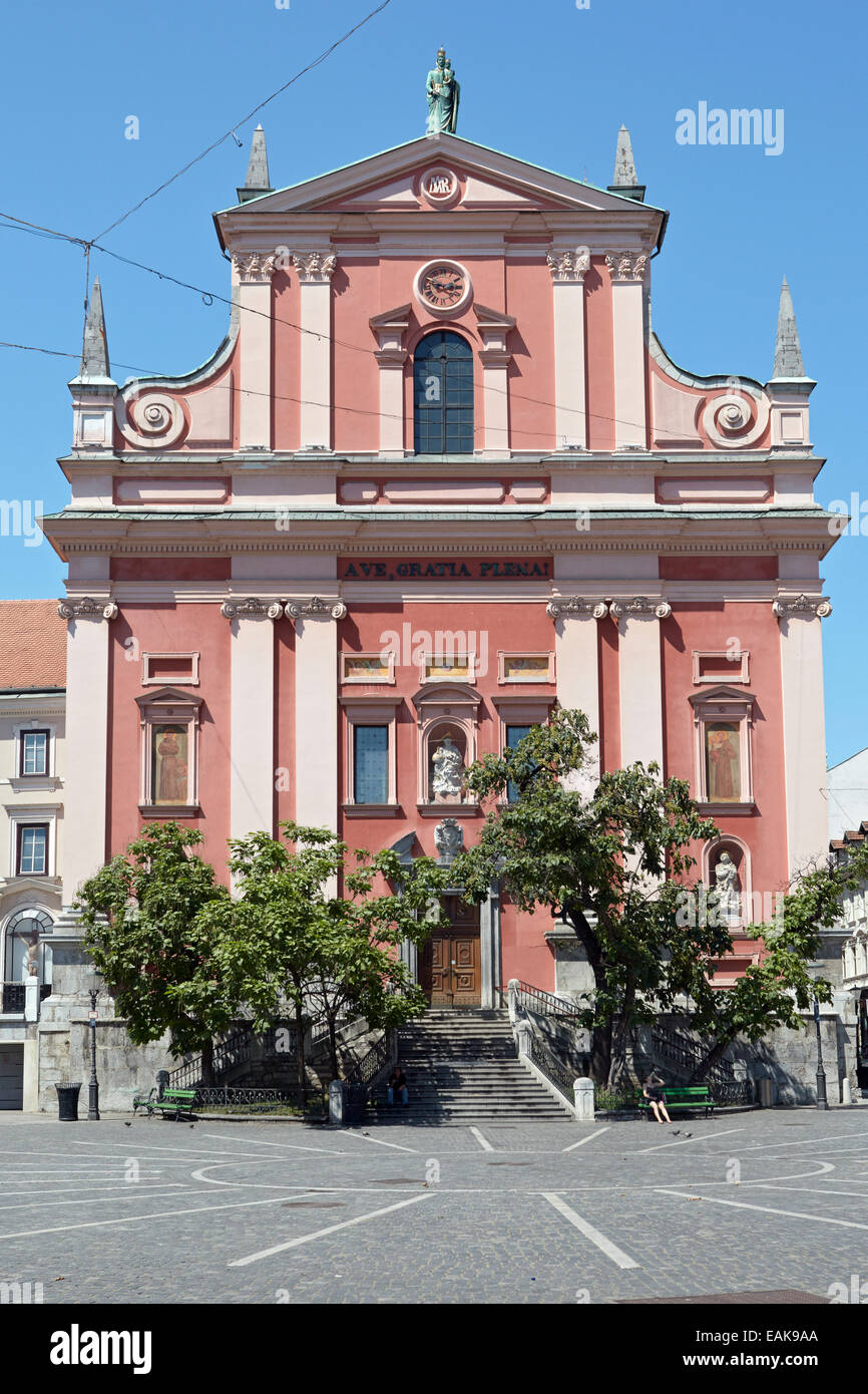 Franziskaner Kirche der Verkündigung, Prešeren Platz, Ljubljana, Slowenien Stockfoto