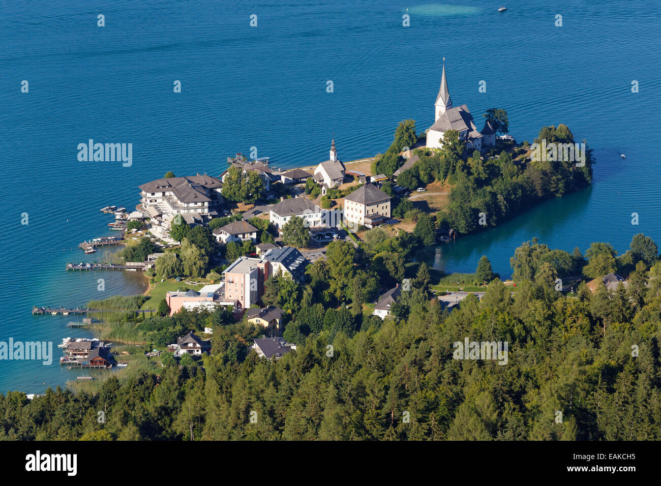 Blick vom Pyramidenkogel Mountain, Lake Woerth, Maria Woerth, Keutschach am See, Kärnten, Österreich Stockfoto