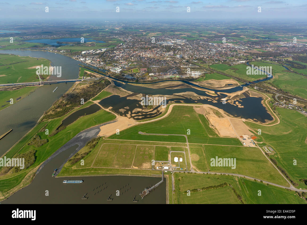 Rekonstruktion des Flusses Lippe an den Rhein, Hafen Wesel, Restaurierung, Luftaufnahme, Wesel Stockfoto
