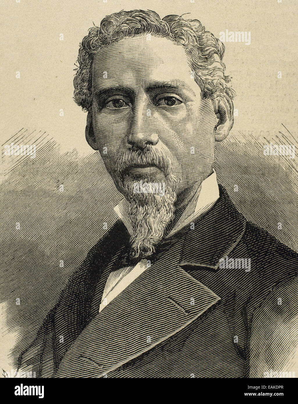 Ignacio Ramirez (1818-1879), der Nekromant (El Nigromante). Mexikanische Dichter, Schriftsteller und Rechtsanwalt. 19. Jahrhundert-Gravur. Stockfoto