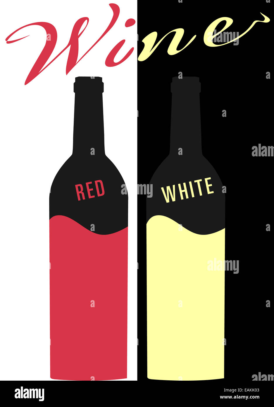 Flasche Wein rot und weiß Vektorbild. Wohnung Stockfoto