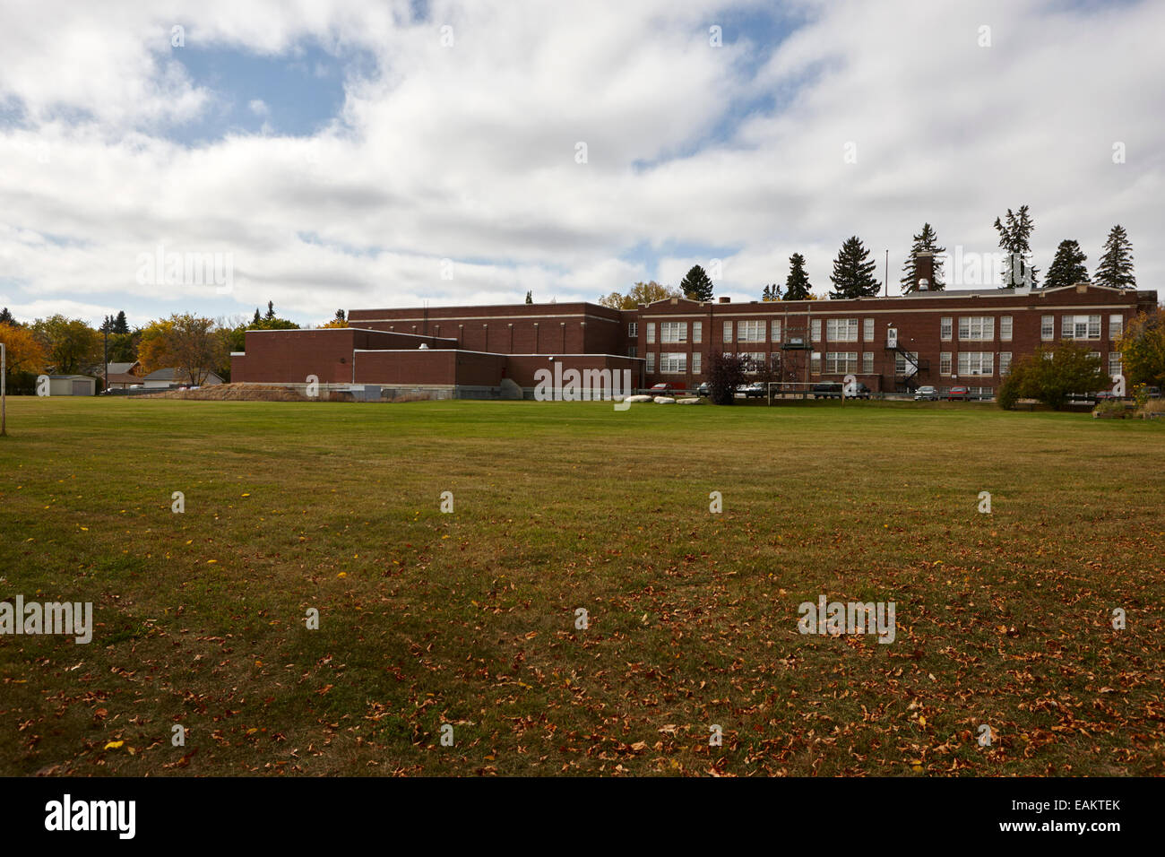 Fußballplatz am City Park College High School Saskatoon Saskatchewan Kanada Stockfoto