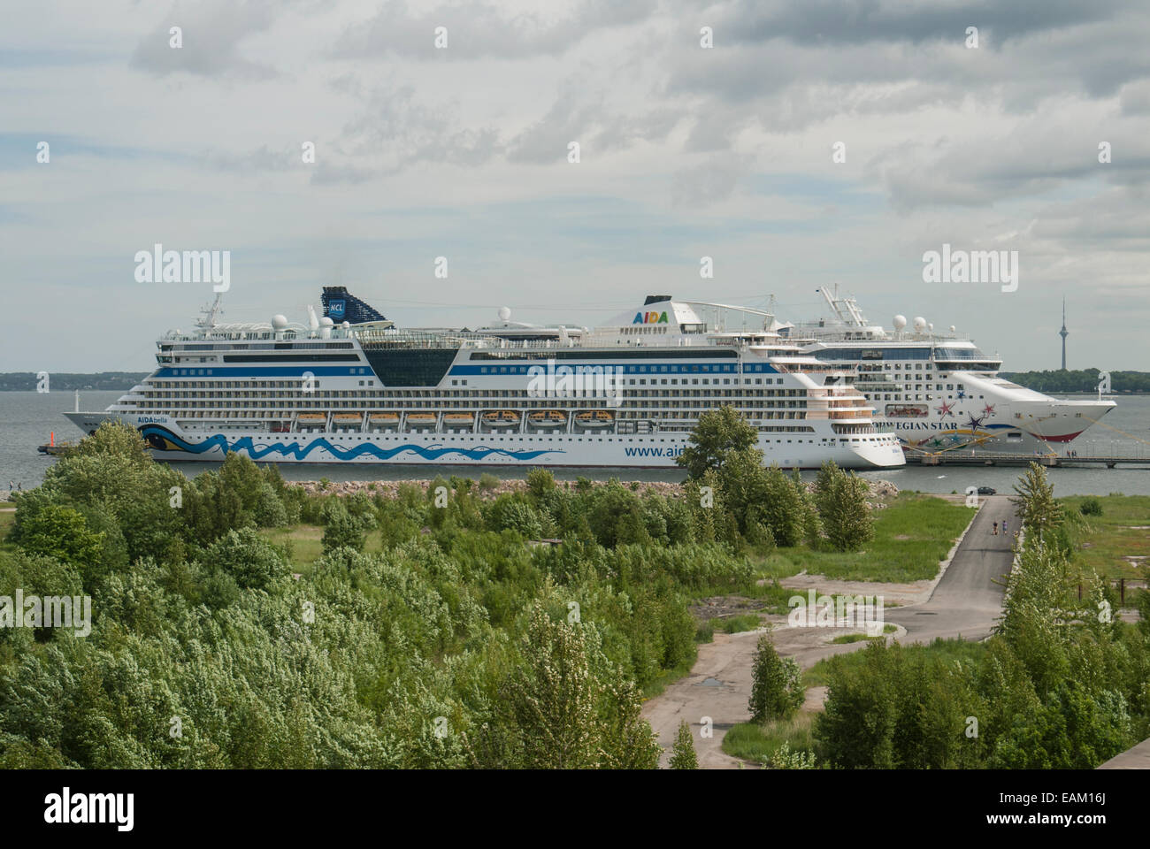 S großen transozeanischen Schiff im Hafen von Tallinn, Estland. Stockfoto