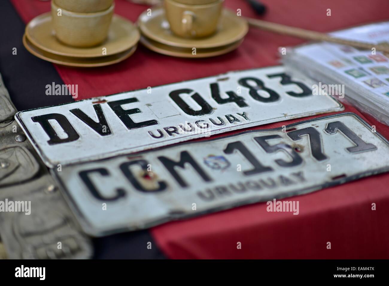 Uruguayische Auto Platte. Syntagma-Platz im freien Markt in Syntagma-Platz. Stockfoto