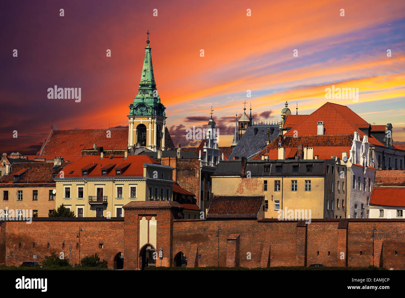 Sonnenuntergang über der Altstadt von Torun, Polen. Stockfoto