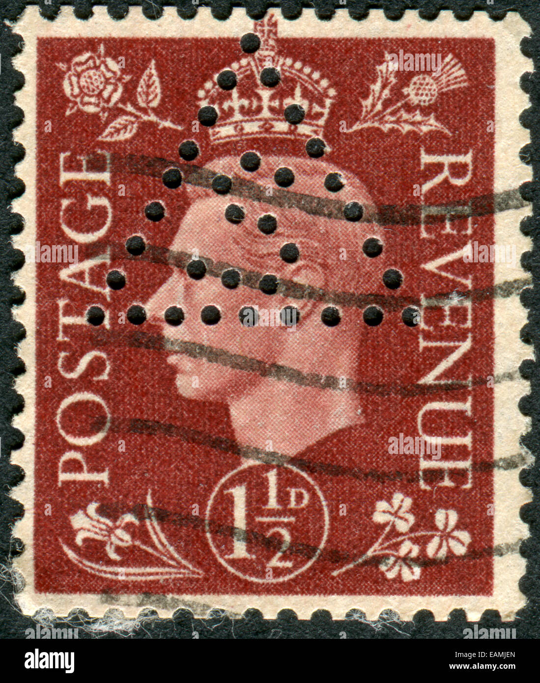 Briefmarke gedruckt in England, König des Vereinigten Königreichs und der Besitzungen des britischen Commonwealth, George VI zeigt Stockfoto