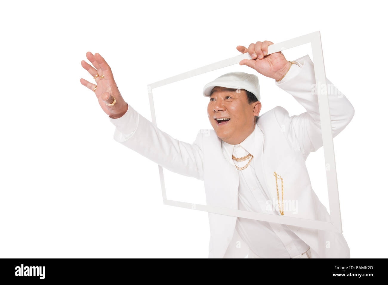 Erfolgreicher Mann mit einer Geschenkkarte Stockfoto