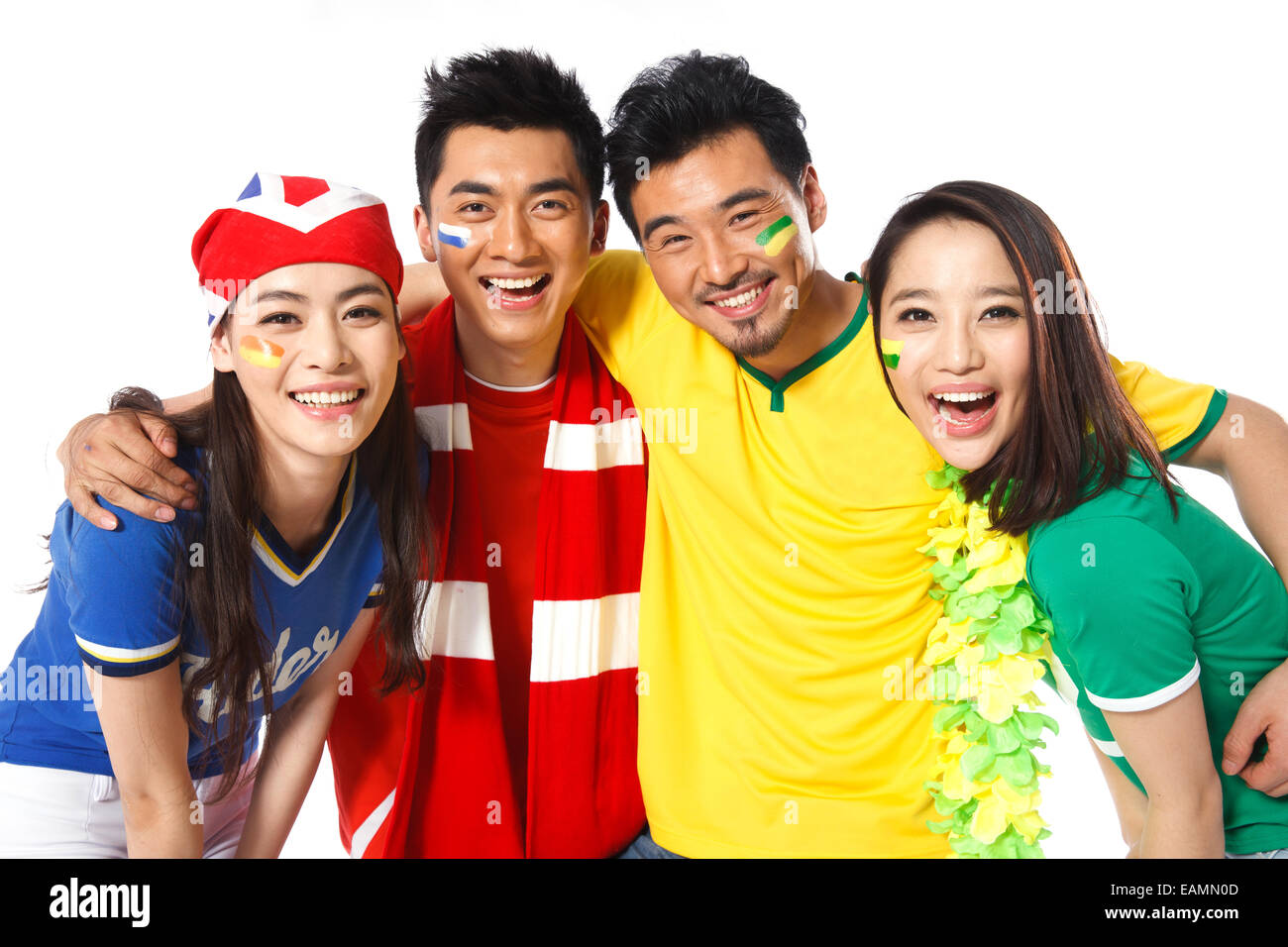 Arm um die Schulter der chinesischen fans Stockfoto