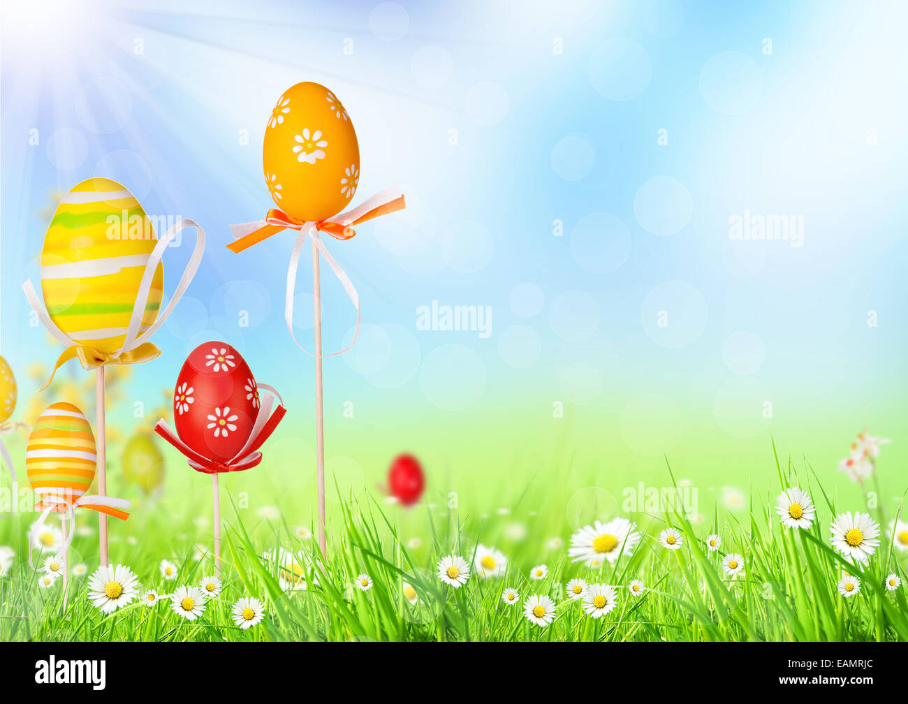 Happy Easter Eggs in Wiese Stockfoto