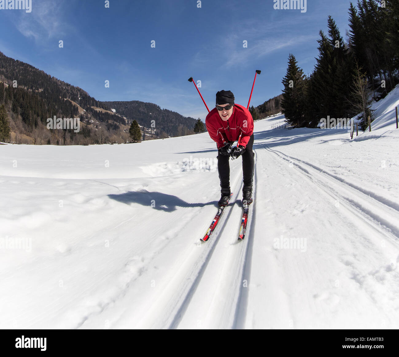 Langlauf Ski, Nahaufnahme. Stockfoto