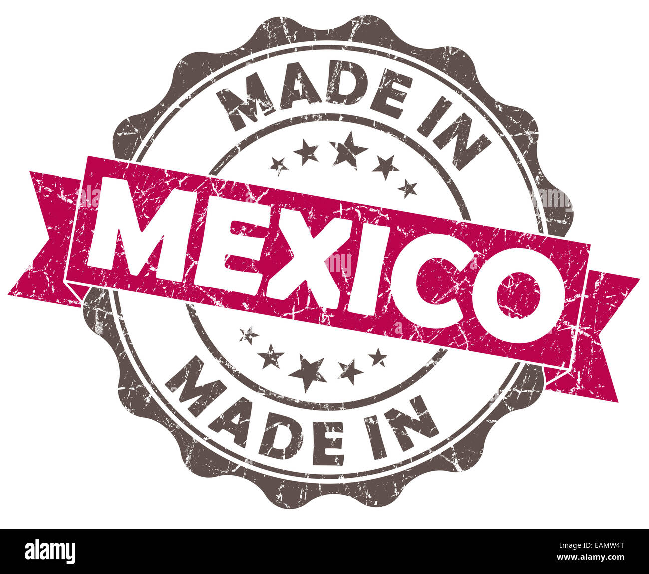 hergestellt in Mexiko rosa Grunge Dichtung auf weißem Hintergrund isoliert Stockfoto
