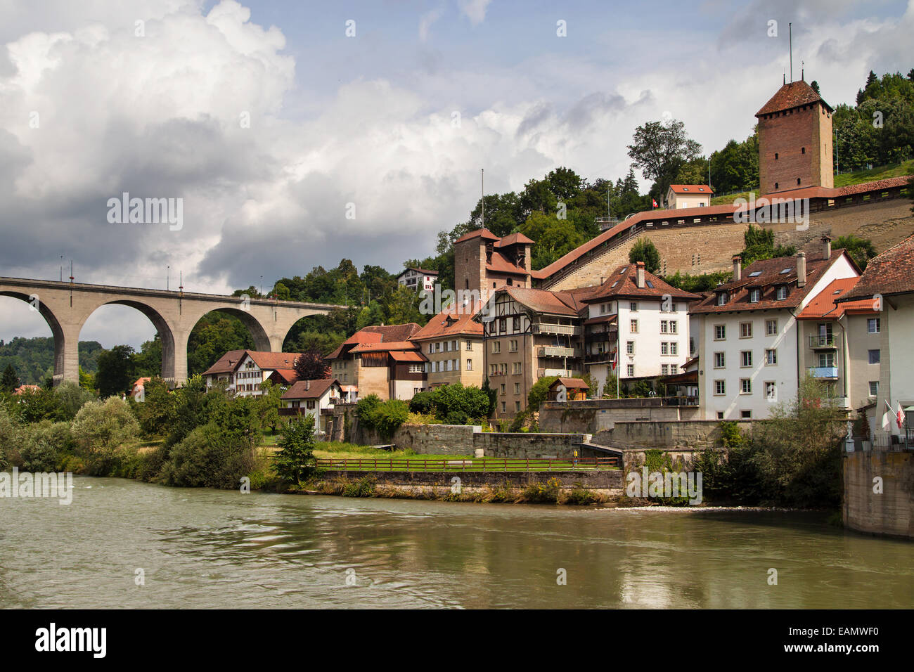 Befestigungen der Stadt Fribourg, Schweiz. Stockfoto