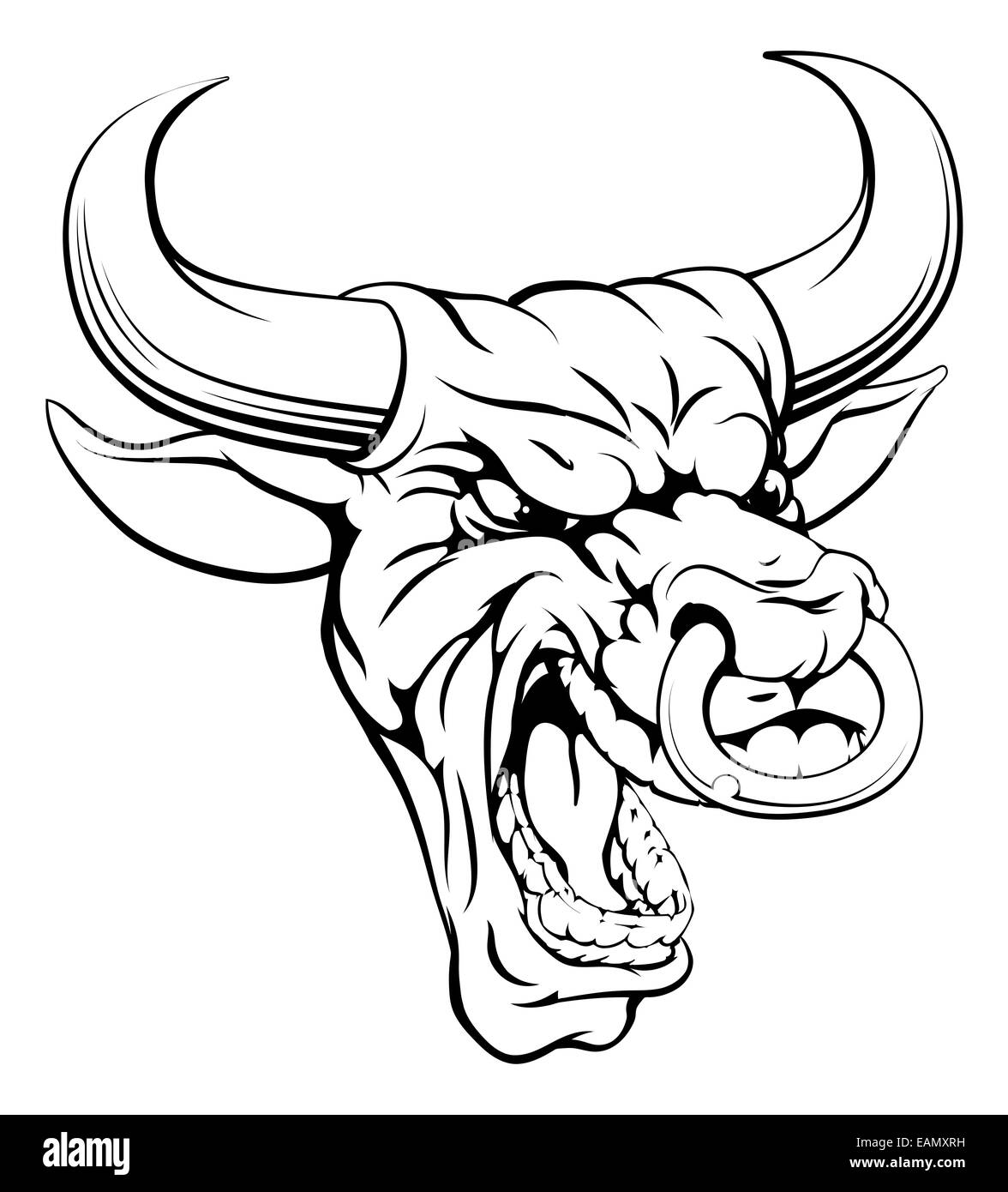 Eine Zeichnung von einem wütenden Stier Maskottchen Gesicht suchen Mittelwert Stockfoto
