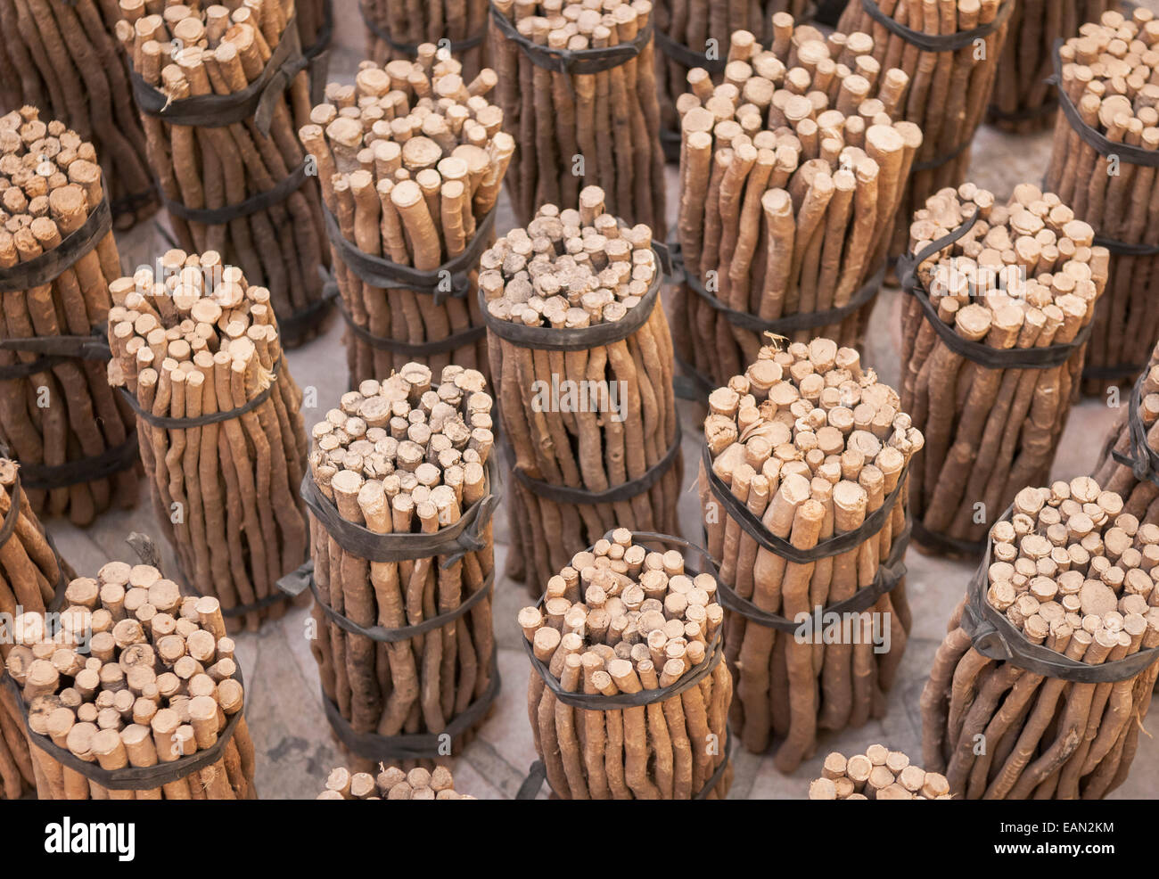 Bündel von Neem Baum Stöcke, traditionell als Zahnbürsten von mittlere Osten und afrikanische Kulturen verwendet. Fotografiert in der Historiographie Stockfoto