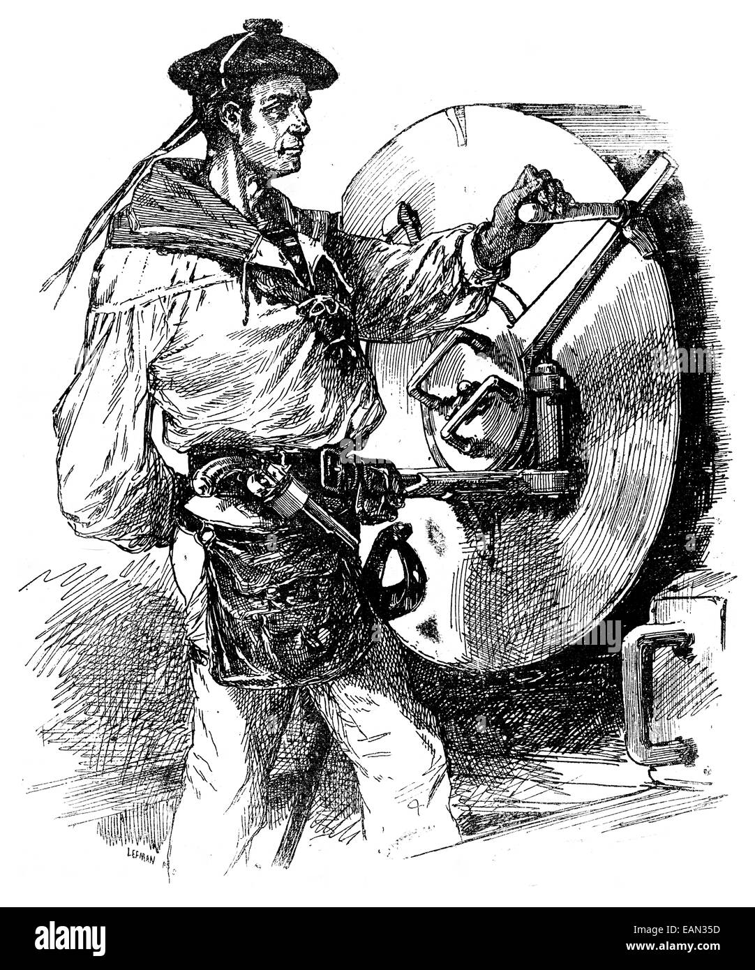 Kanonier Navy graviert Vintage Illustration. Journal des Voyages, Reise-Journal (1879 / 80). Stockfoto