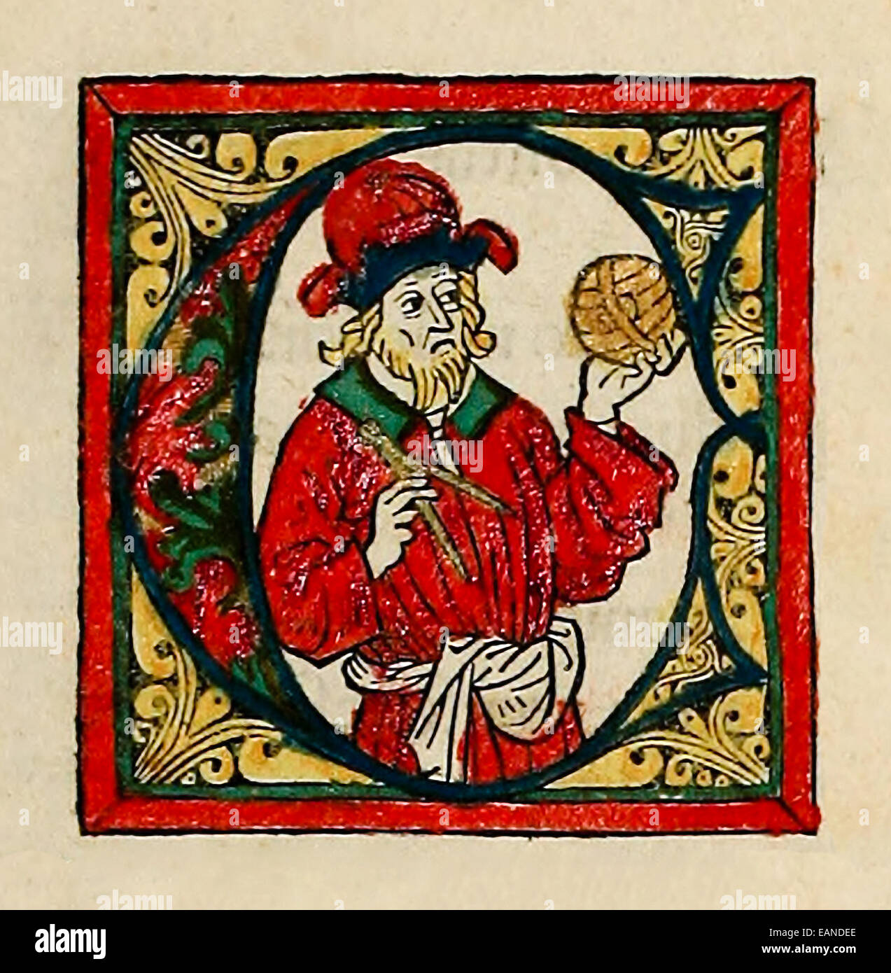 Anfängliche Feat dekoriert. Ptolemäus von "Cosmographia" von Claudius Ptolemäus veröffentlicht 1482. Siehe Beschreibung für mehr Informationen. Stockfoto