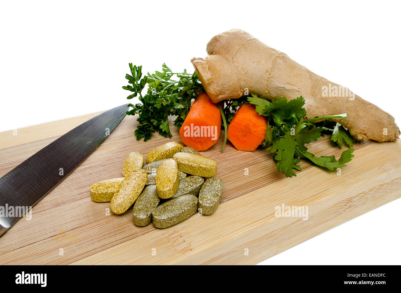 Dies ist ein gesunder Blick auf biologische und natürliche Vitamine. Stockfoto