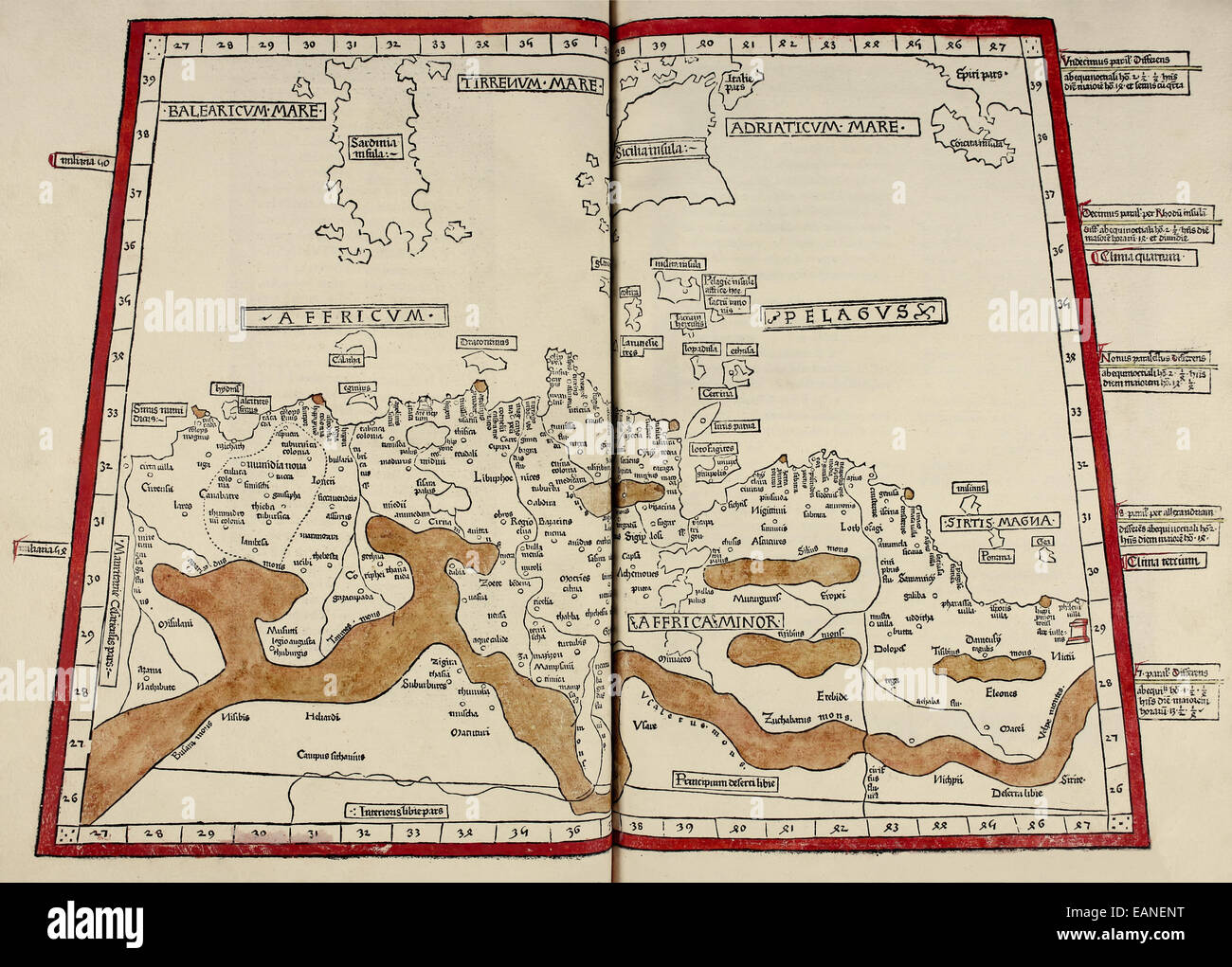 Karte von Nordafrika aus "Cosmographia" von Claudius Ptolemäus (Ptolemaeus) (90-168AD). Siehe Beschreibung für mehr Informationen. Stockfoto