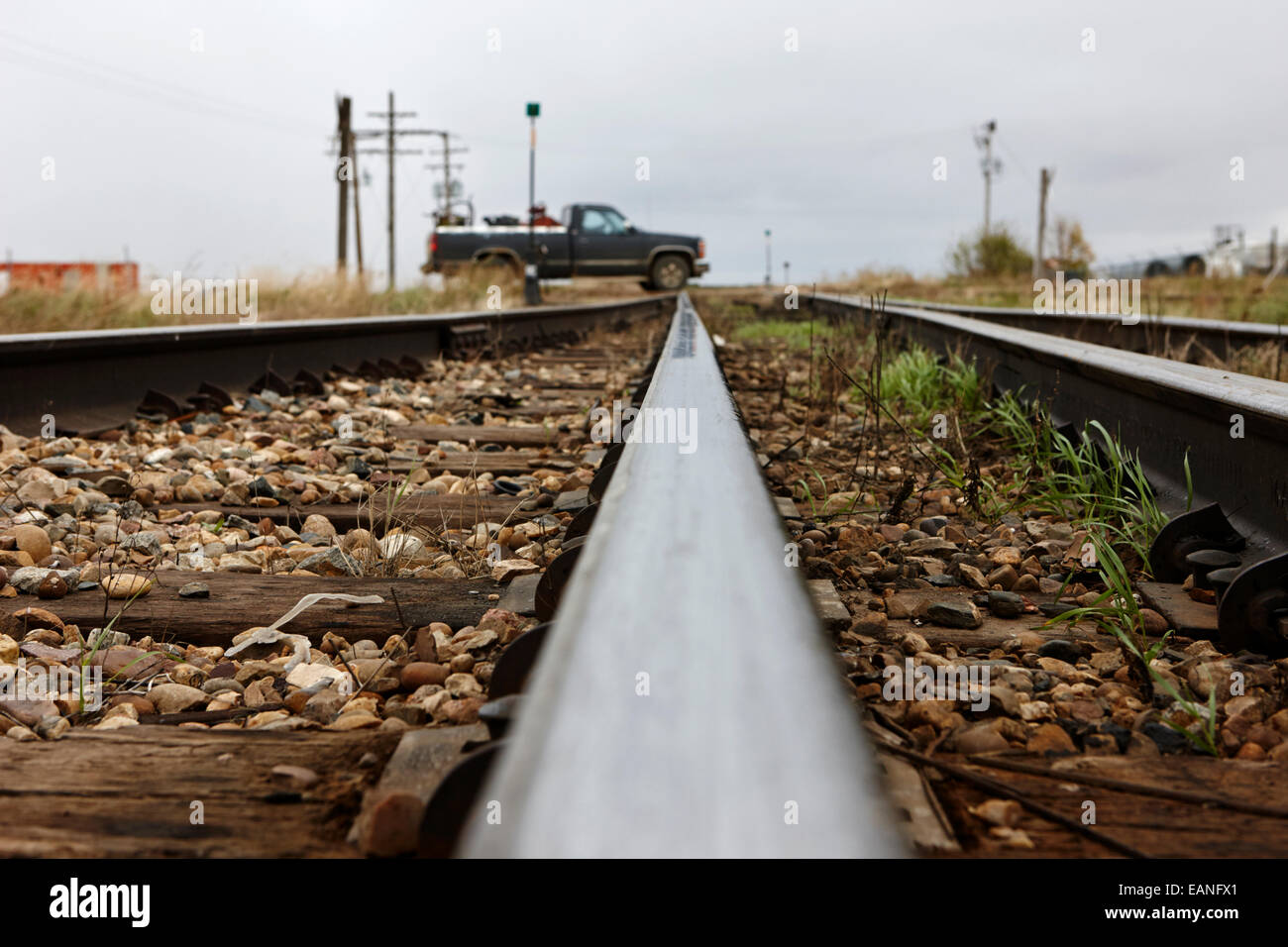 Pickup-Truck überfahren Eisenbahn Linien Saskatchewan Kanada Stockfoto