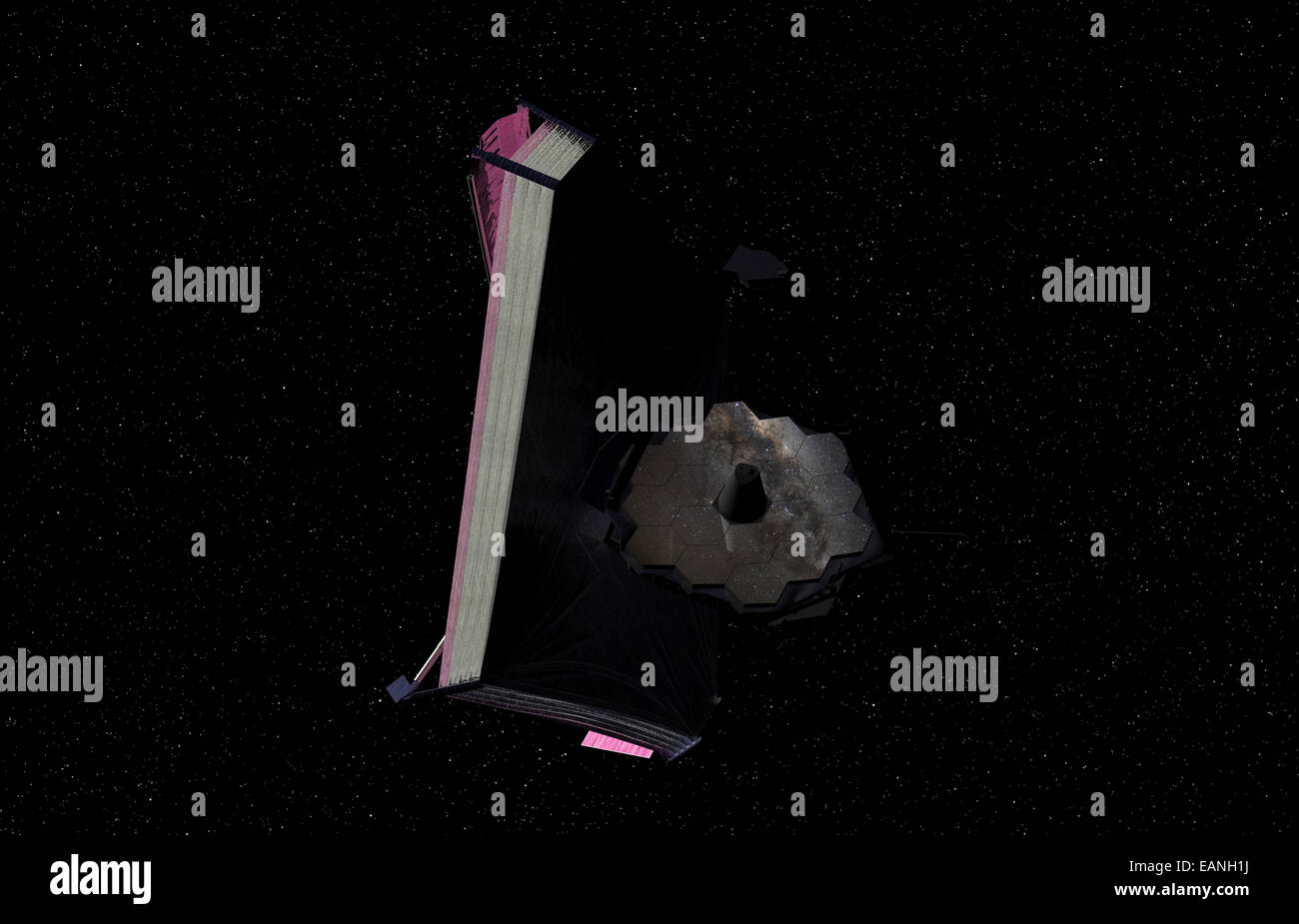 Die Schattenseite des James Webb Space Telescope (JWST) als es erscheinen später in diesem Jahrzehnt wann sie beobachtet aus der Erde – Stockfoto