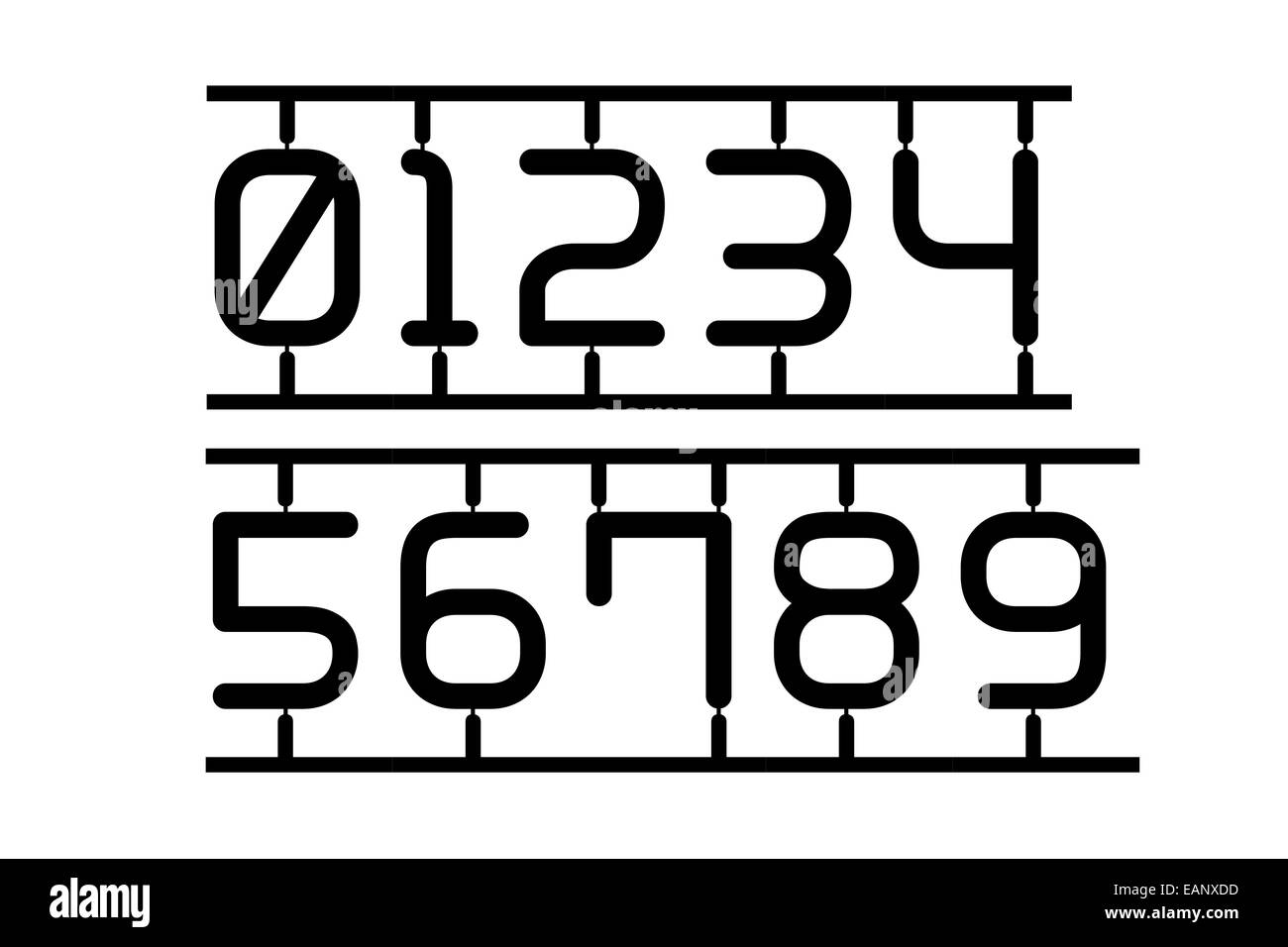 Zahl 0 bis 9 in der Art von Spielzeug, die isoliert auf weißem Hintergrund Stockfoto