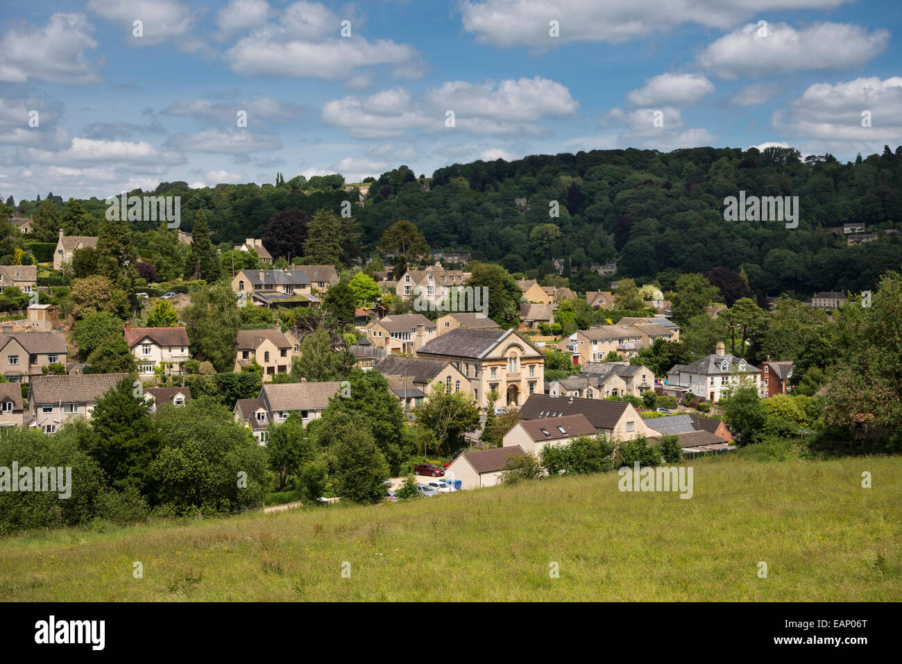 Blick über Nailsworths Wohngebiet, Gloucestershire, UK Stockfoto