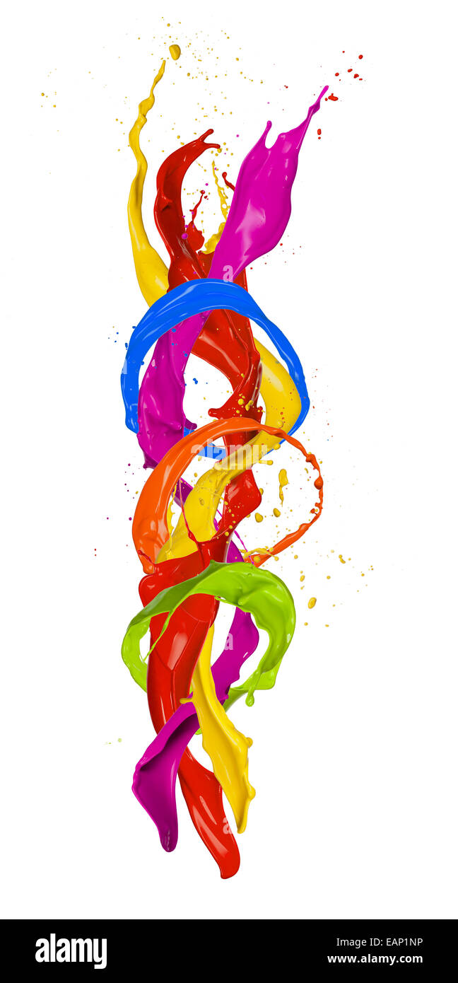 Bunte Farbtupfer in abstrakter Form, isoliert auf weißem Hintergrund Stockfoto