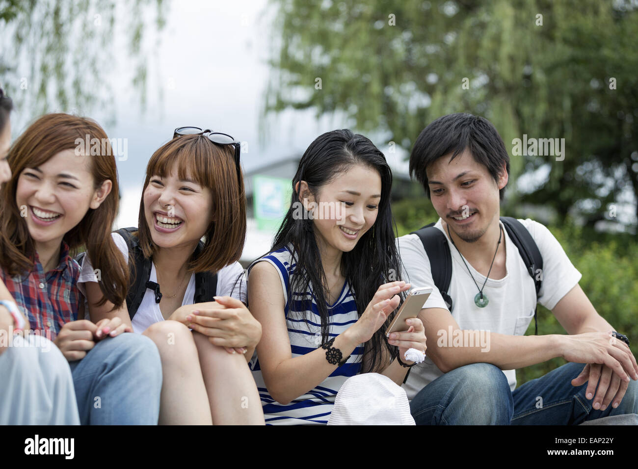 Gruppe von Freunden im Park. Stockfoto