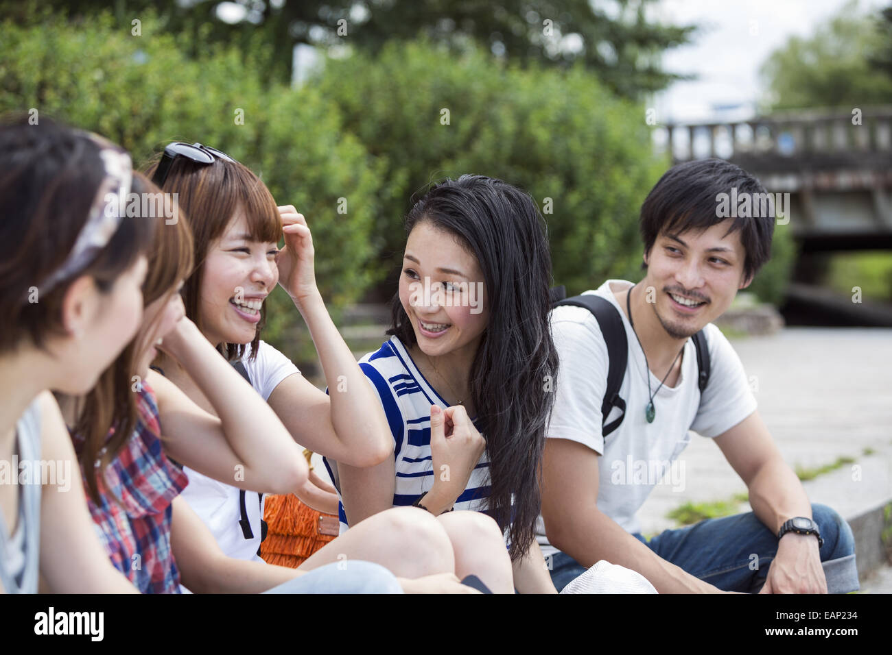 Gruppe von Freunden im Park. Stockfoto