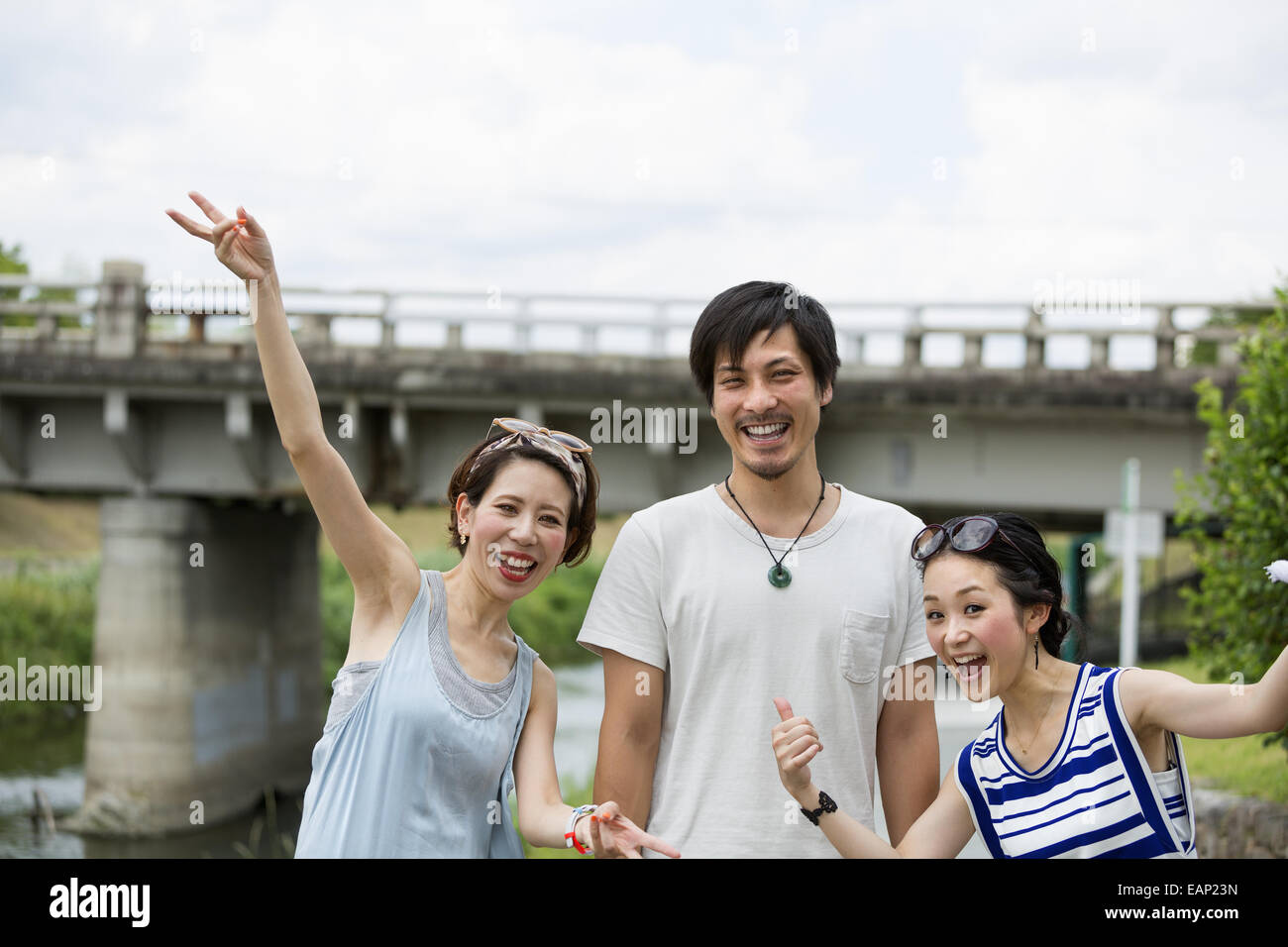 Gruppe von Freunden im Park. Stockfoto