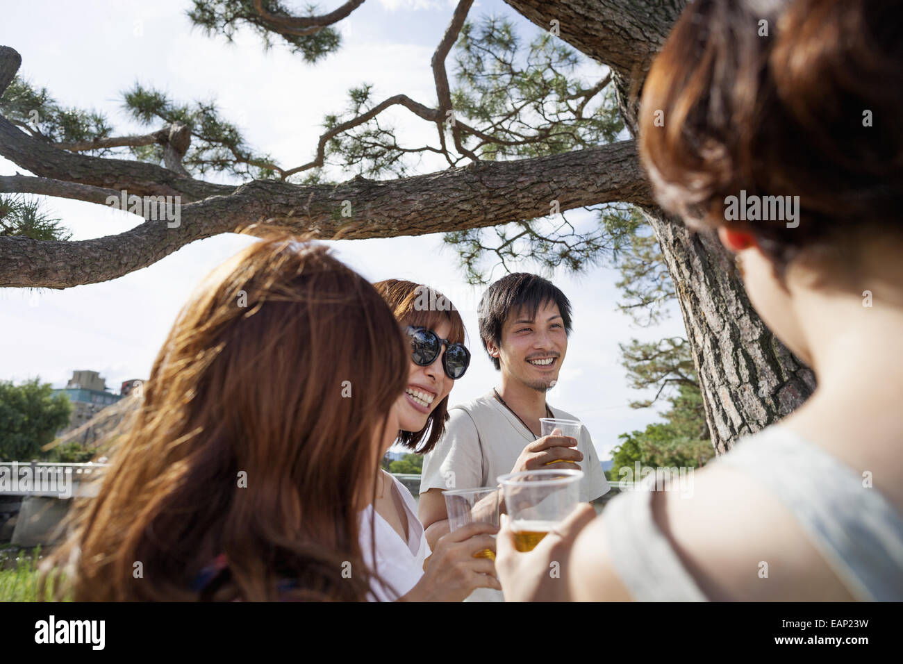 Gruppe von Freunden im Park. Stockfoto