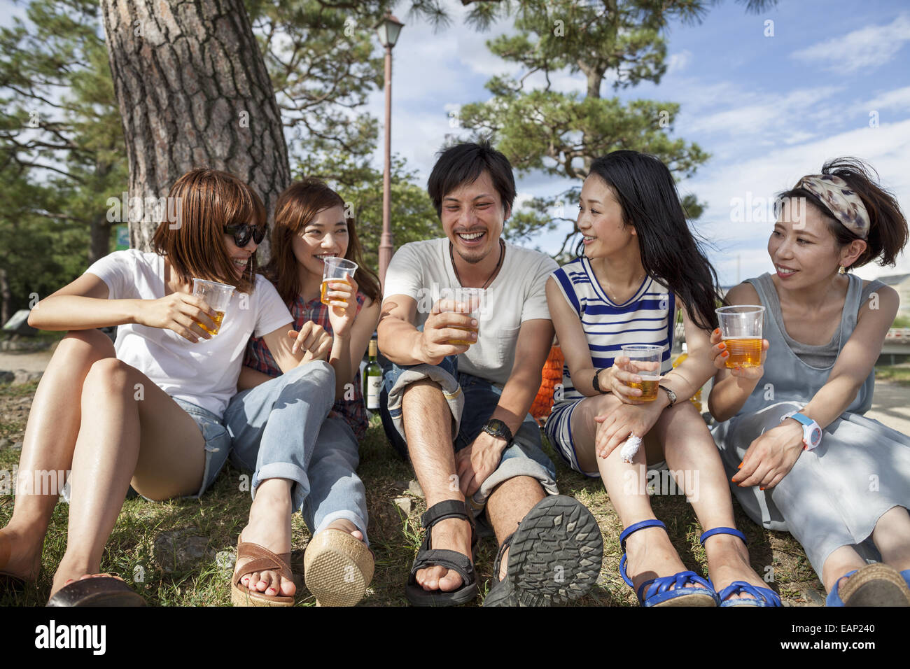 Gruppe von Freunden im Park. Stockfoto