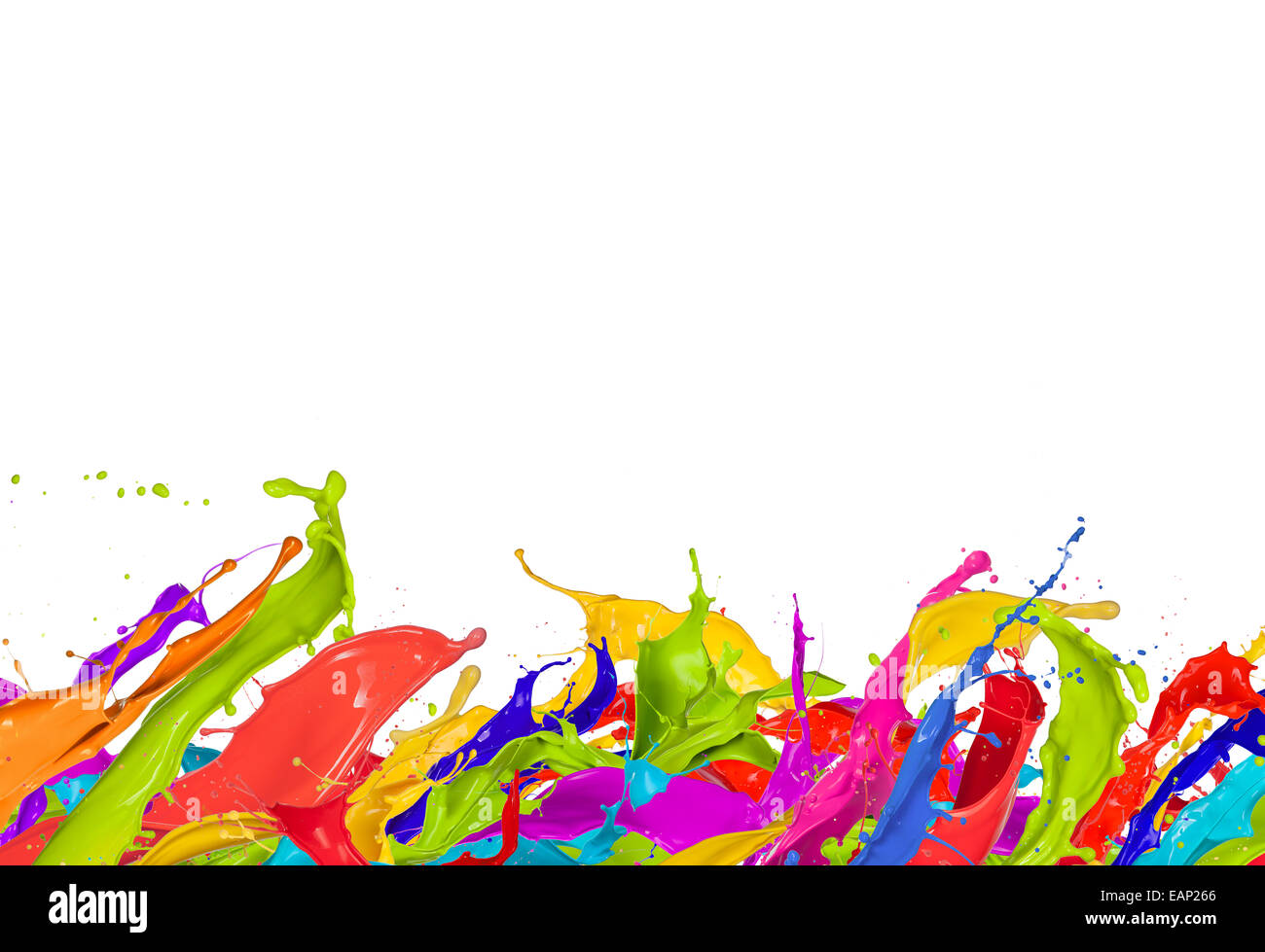 Bunte Farbtupfer in abstrakter Form, isoliert auf weißem Hintergrund Stockfoto