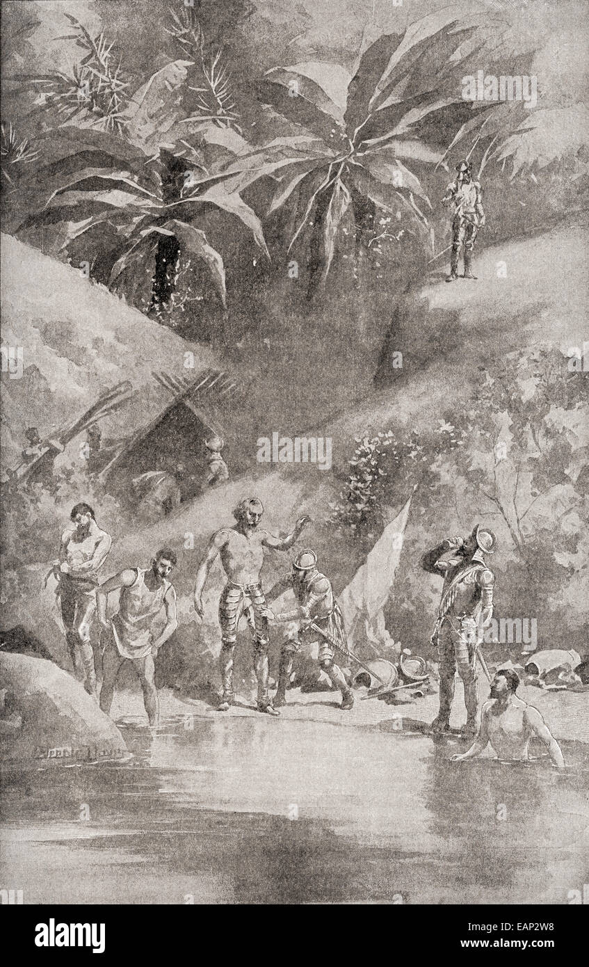 Die Suche nach dem Jungbrunnen in Florida, 1513 von Juan Ponce de León, 1474 – 1521.  Spanische Entdecker und Eroberer Stockfoto