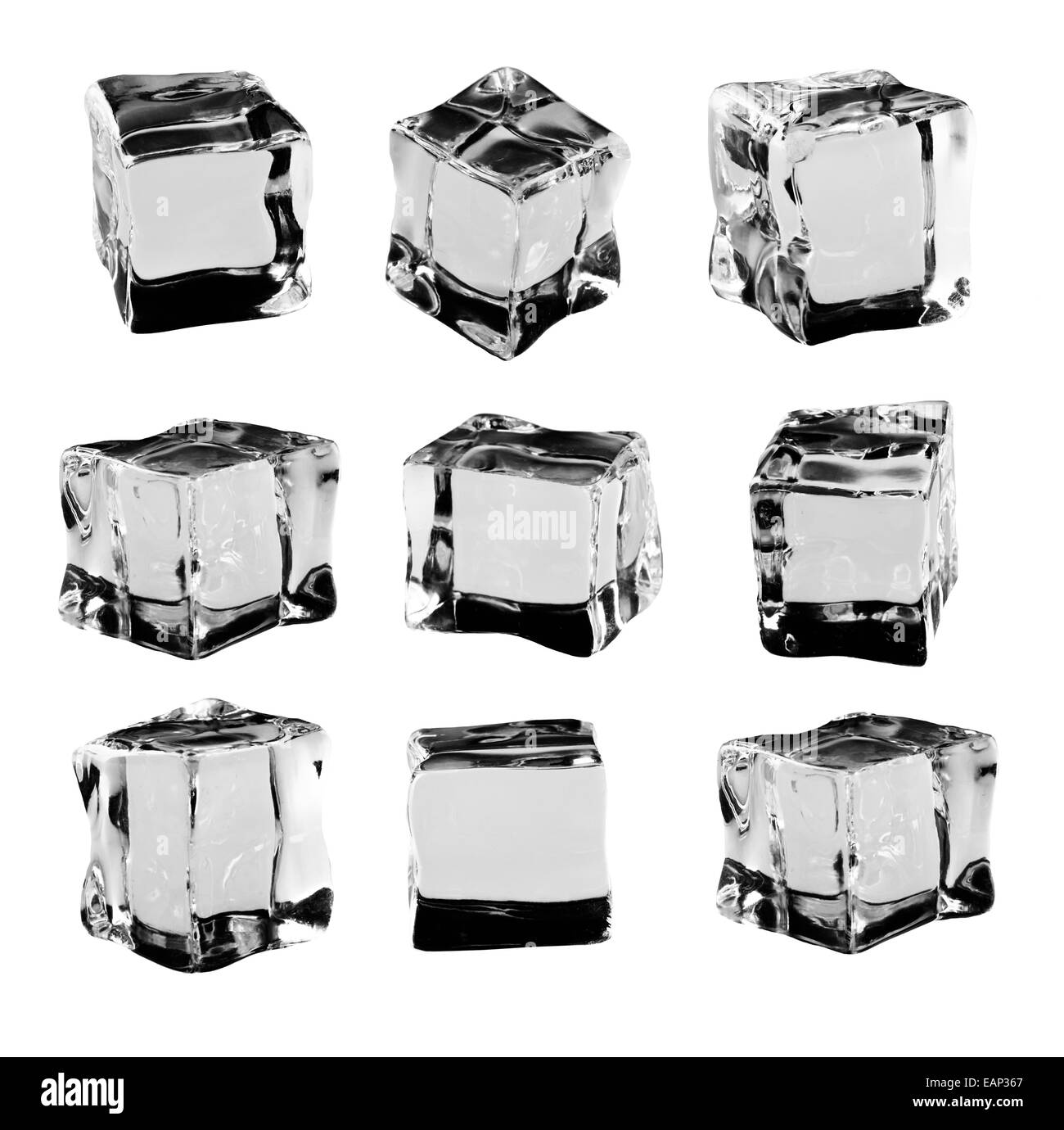 Ice Cubes Kollektion, isoliert auf weißem Hintergrund Stockfoto
