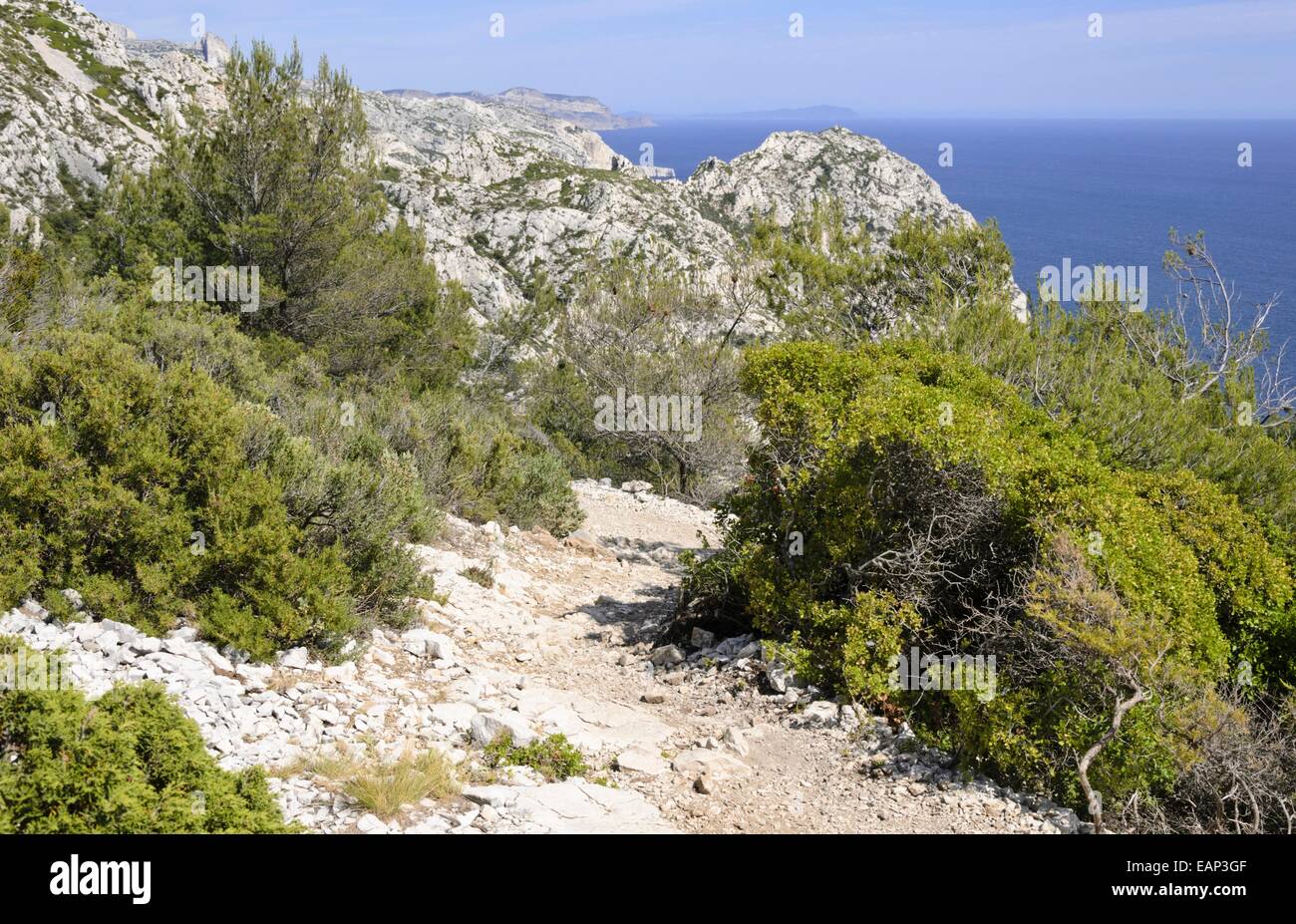 Wanderweg, Calanques Nationalpark, Frankreich Stockfoto