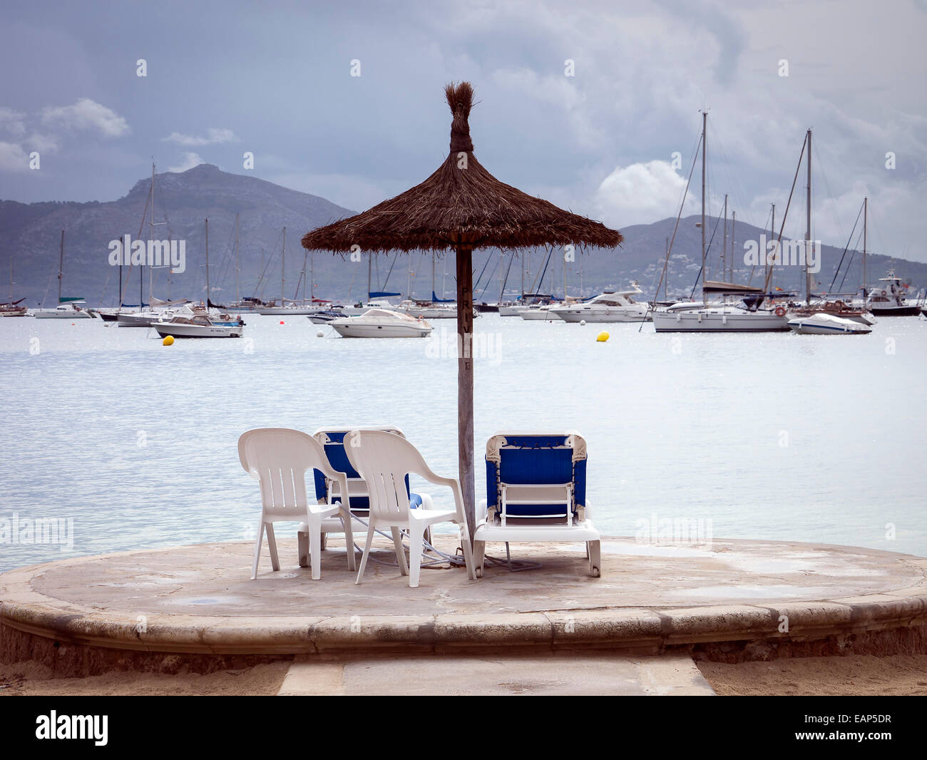 Grauer Tag, Peurto Pollensa, Mallorca, Spanien Stockfoto