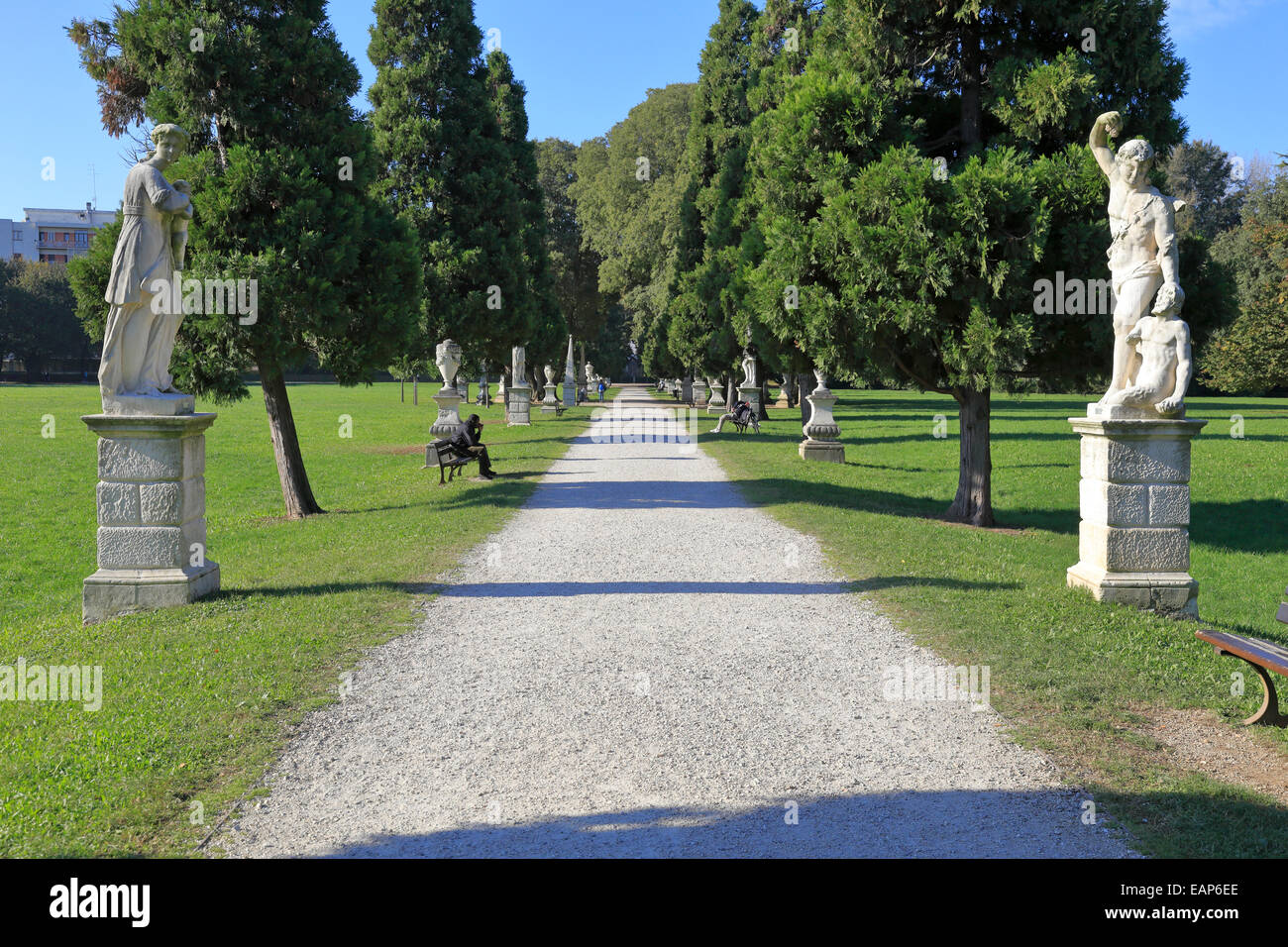 Statue gesäumten Weg in Querini Park, Vicenza, Italien, Region Venetien. Stockfoto