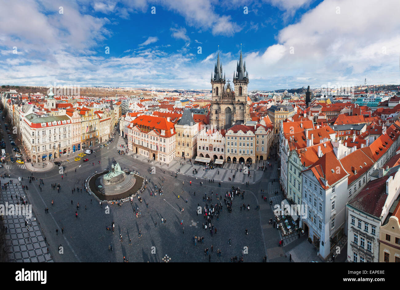 Weitwinkel-Panorama des zentralen Platz in Prag, Tschechische Republik Stockfoto