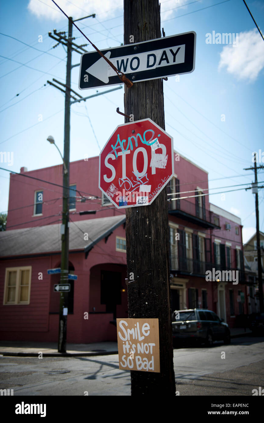 One way Zeichen geändert Wo Tag sagen. New Orleans, Louisiana Stockfoto
