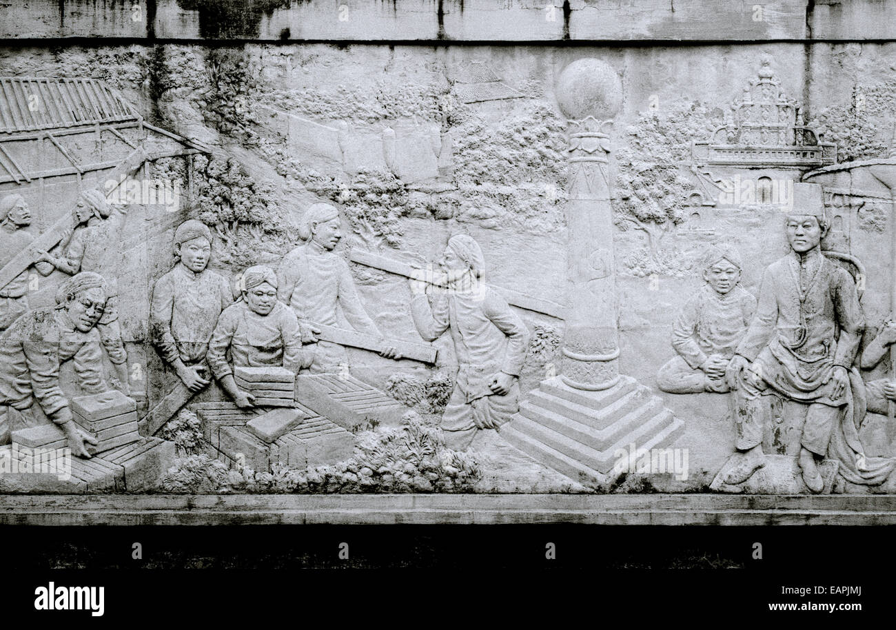 Reise Fotografie - Carving Kunst an der Kraton in Java in Yogyakarta in Indonesien in Südostasien im Fernen Osten. Geschichte historische Schönheit Stockfoto