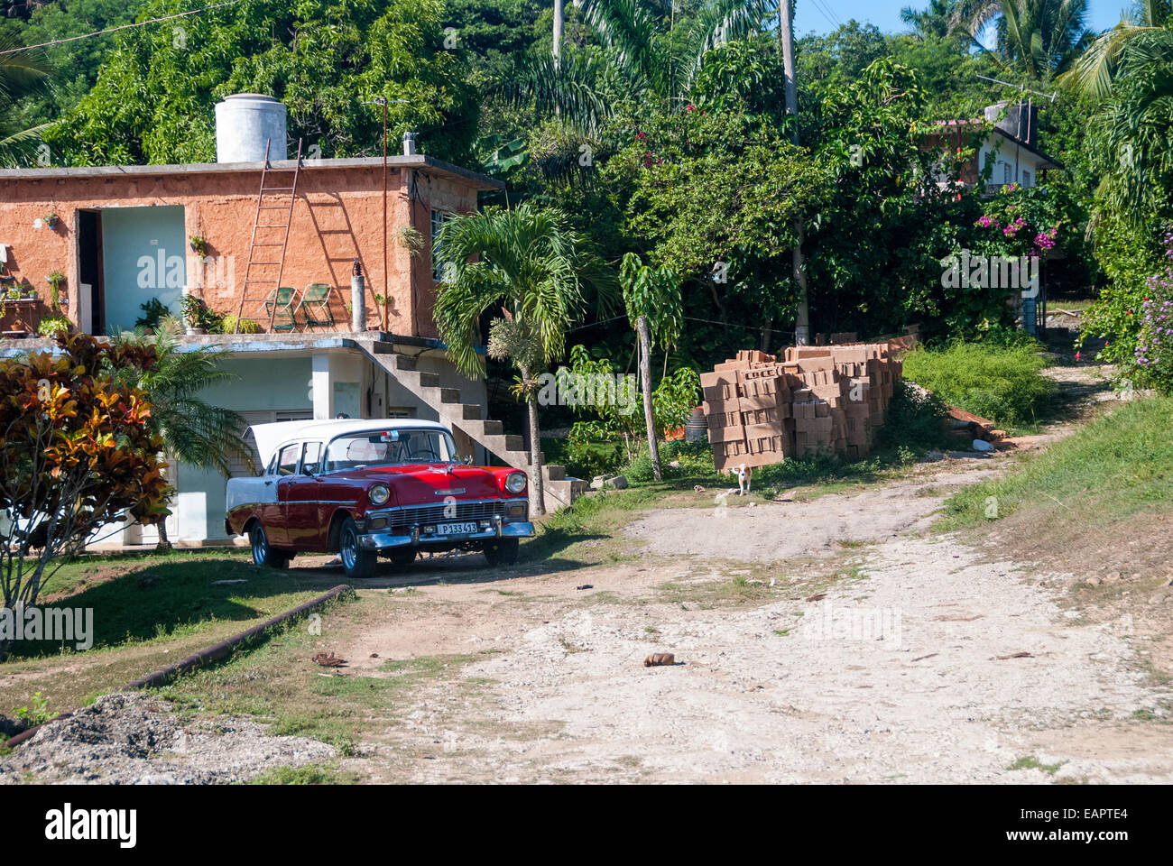 Ein Jahrgang 1955 Chevrolet ist eine wertvolle und lukrative Einnahmequelle für unternehmungslustige Kubaner bei Verwendung in der Tourismusbranche. Stockfoto