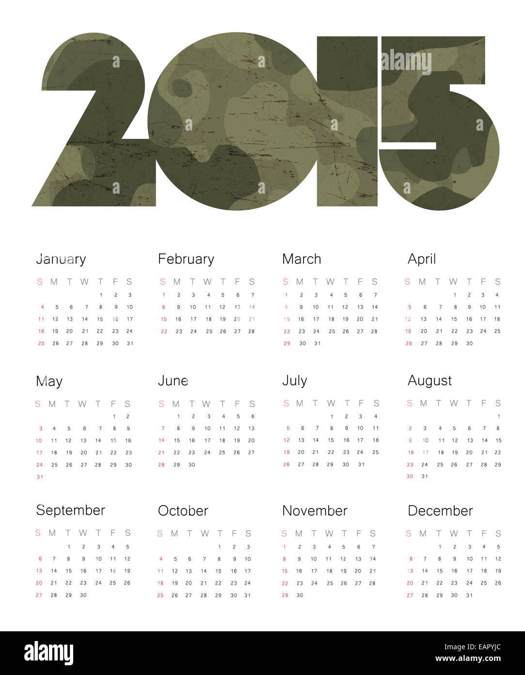 Kalender 2015 bunt. Vektor. Stockfoto