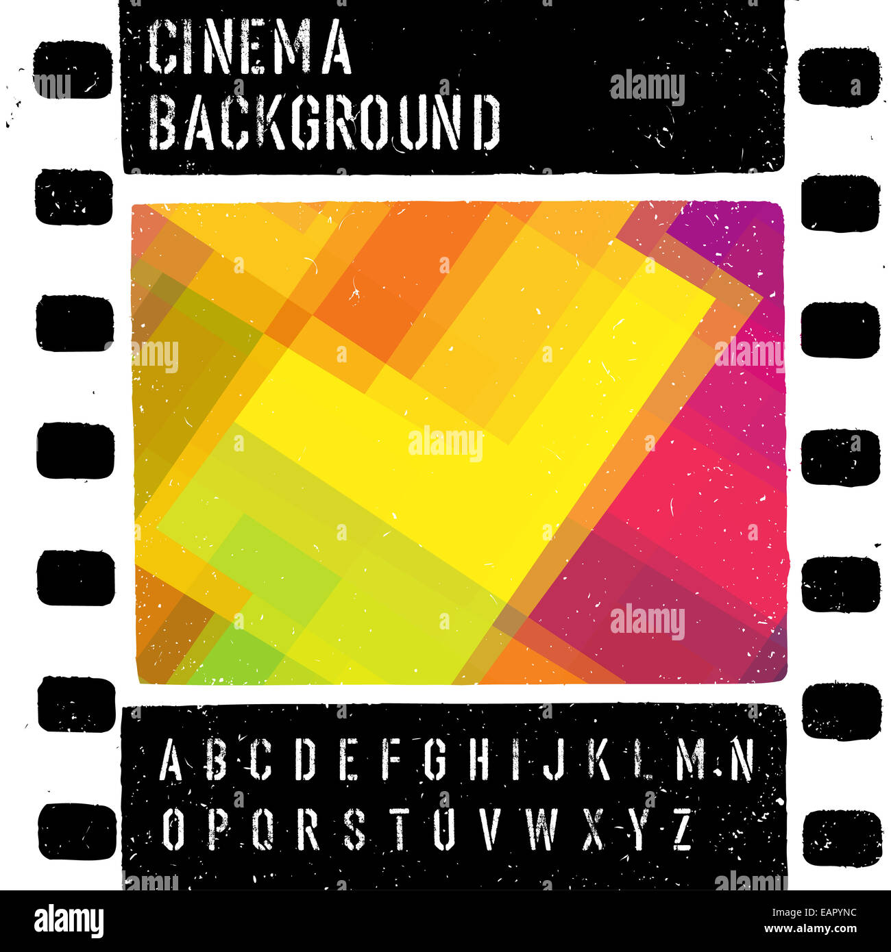 Grunge-bunte Kino-Design-Vorlage. Vektor Stockfoto