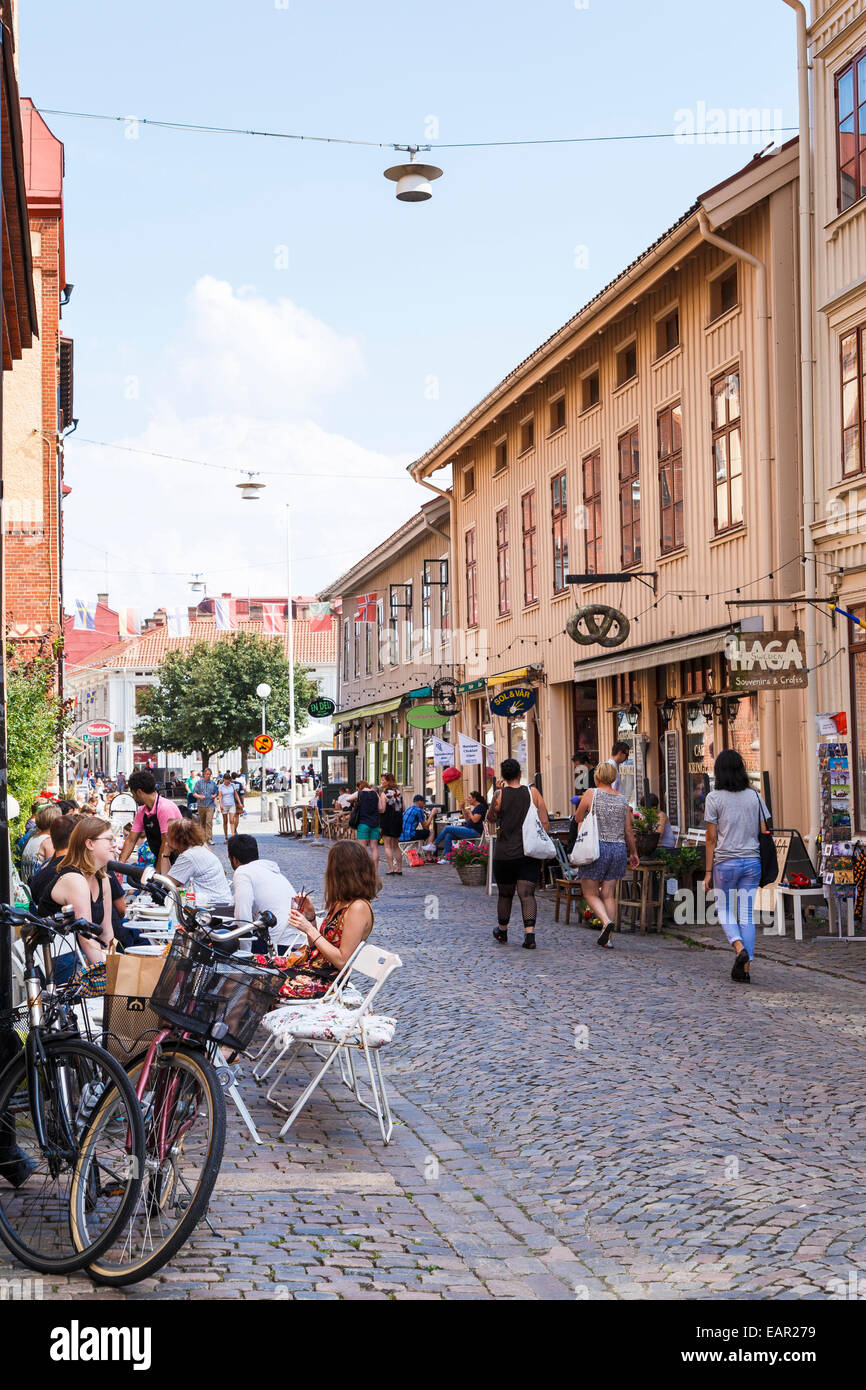 Straßenszene, Haga Nygata, Göteborg, Schweden Stockfoto