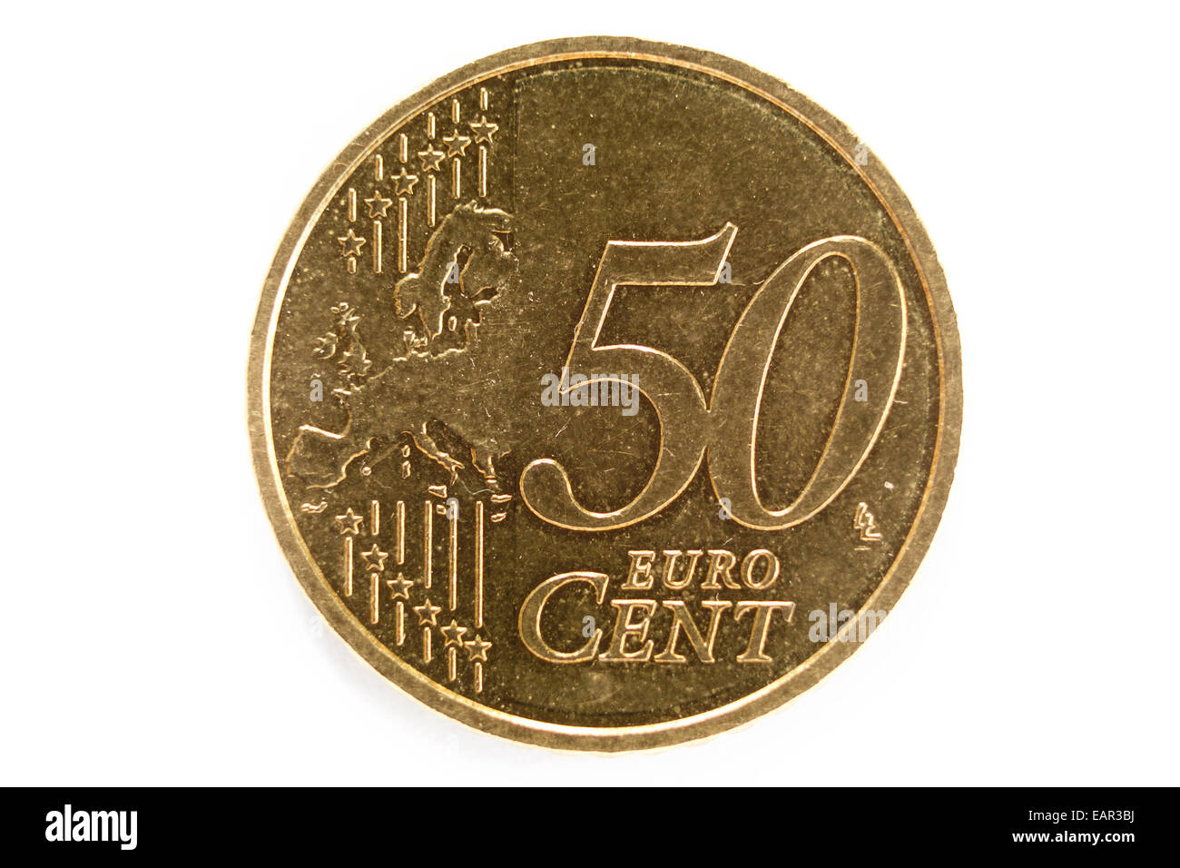 50 Euro-Cent isoliert auf weiss. Stockfoto